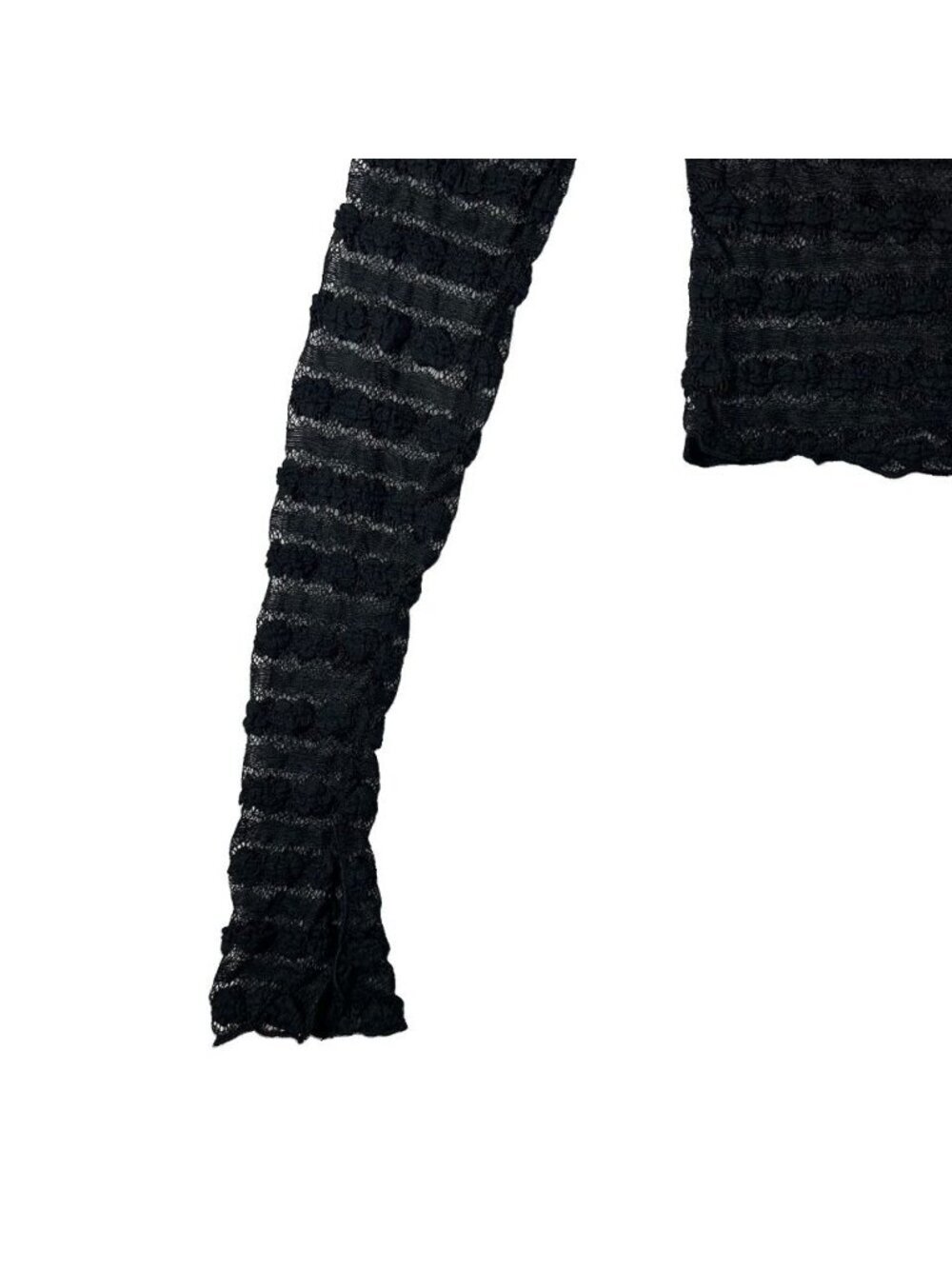 The Vintage Shop Black Heart Textured Knit Sheer Mesh Crop Top LS Small Goth - Picture 5 of 12